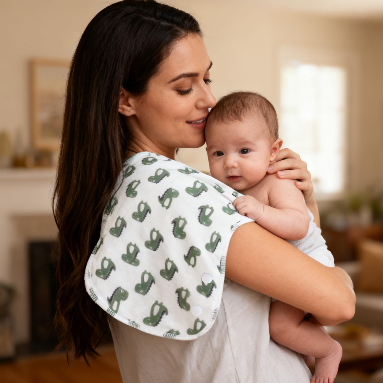 Benoxine extra-large burp cloths measure 8.66 by 18.5 inches for shoulder coverage.