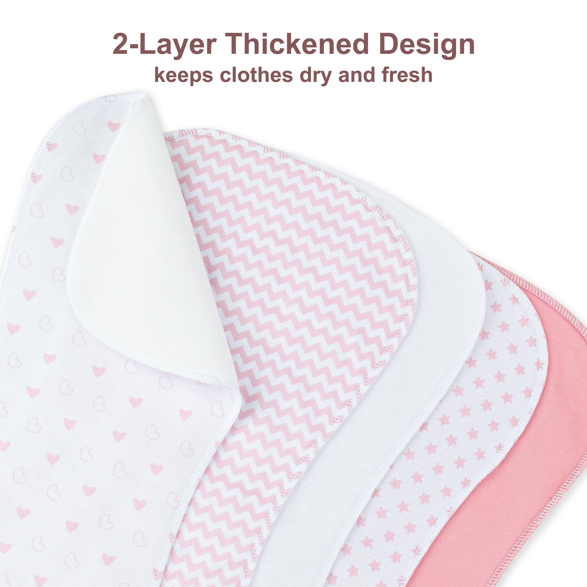Figure-8 design on Benoxine burp cloths ensures secure shoulder coverage.