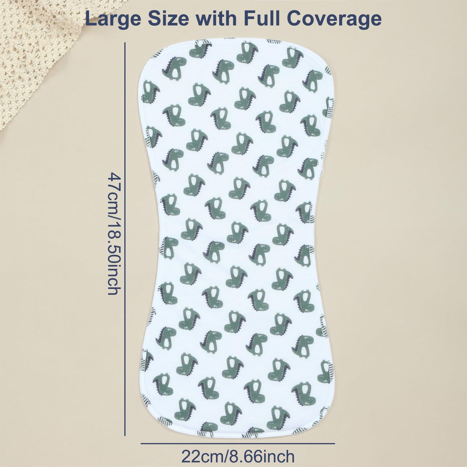 Benoxine burp cloths featuring figure-8 design for reliable shoulder coverage