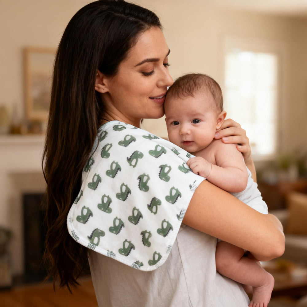 Benoxine burp cloths with non-slip back to stay secure during feeds