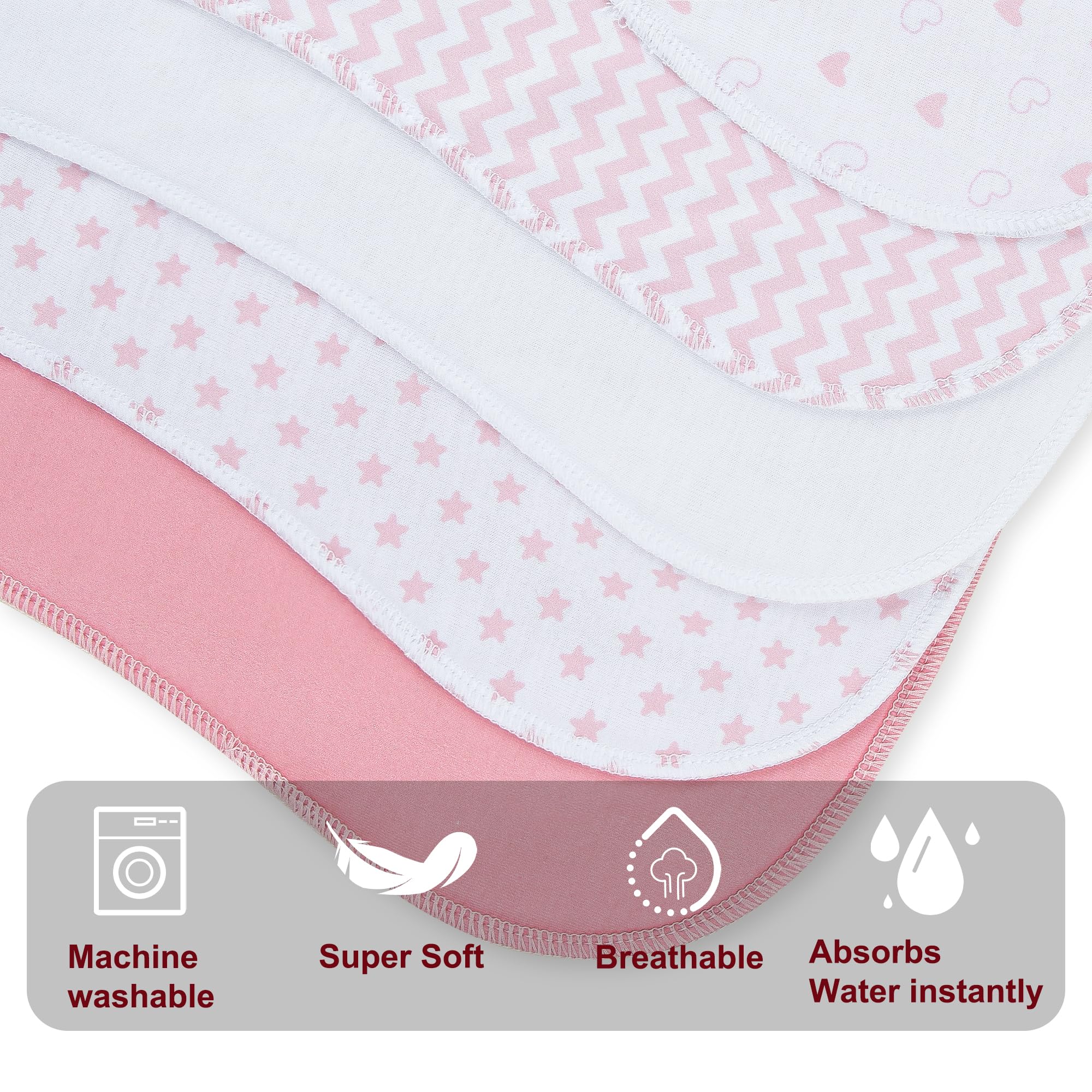 Benoxine burp cloths feature a non-slip fleece back for secure placement during feeds.