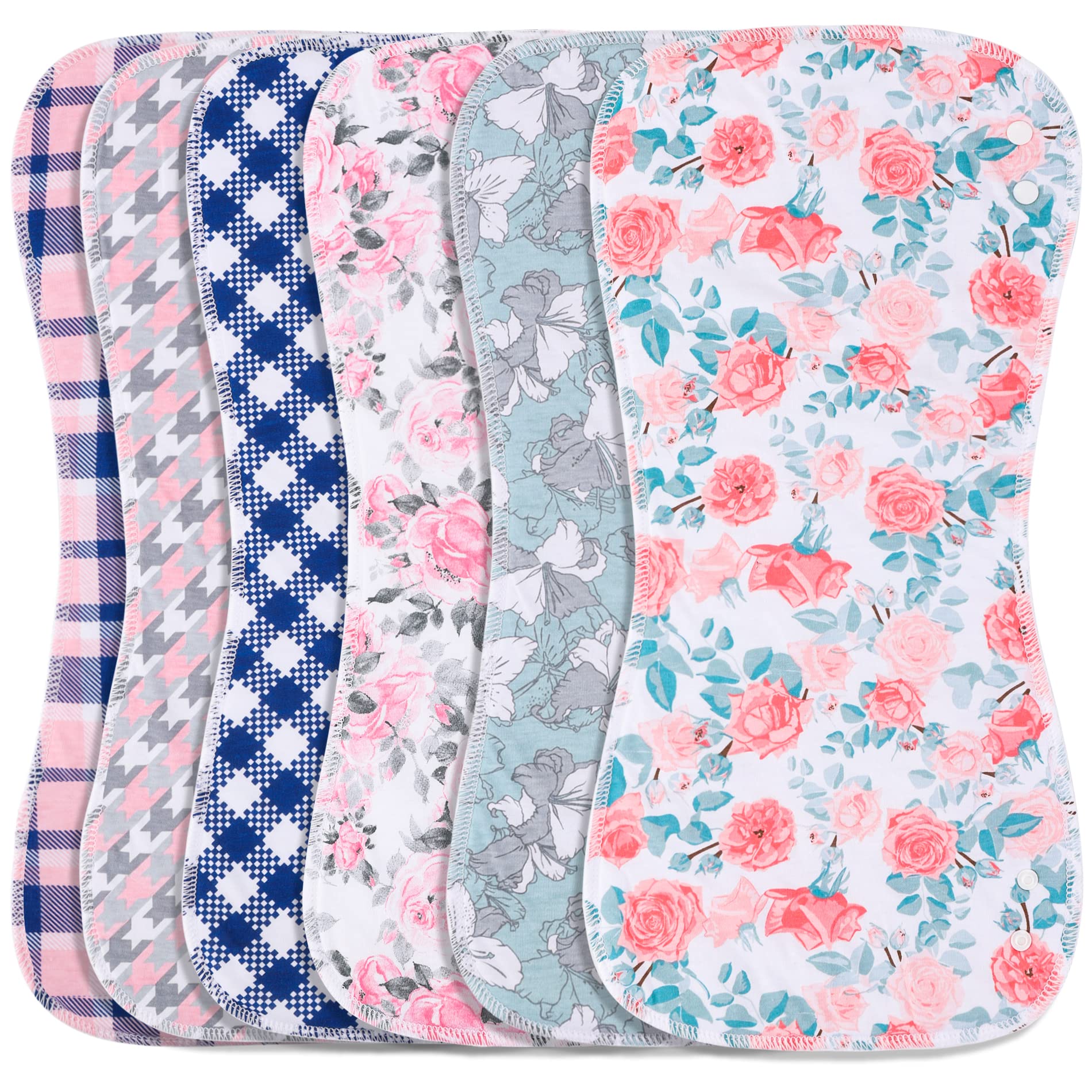 Benoxine burp cloth and bib set laid flat, six-pack packaging for busy parents