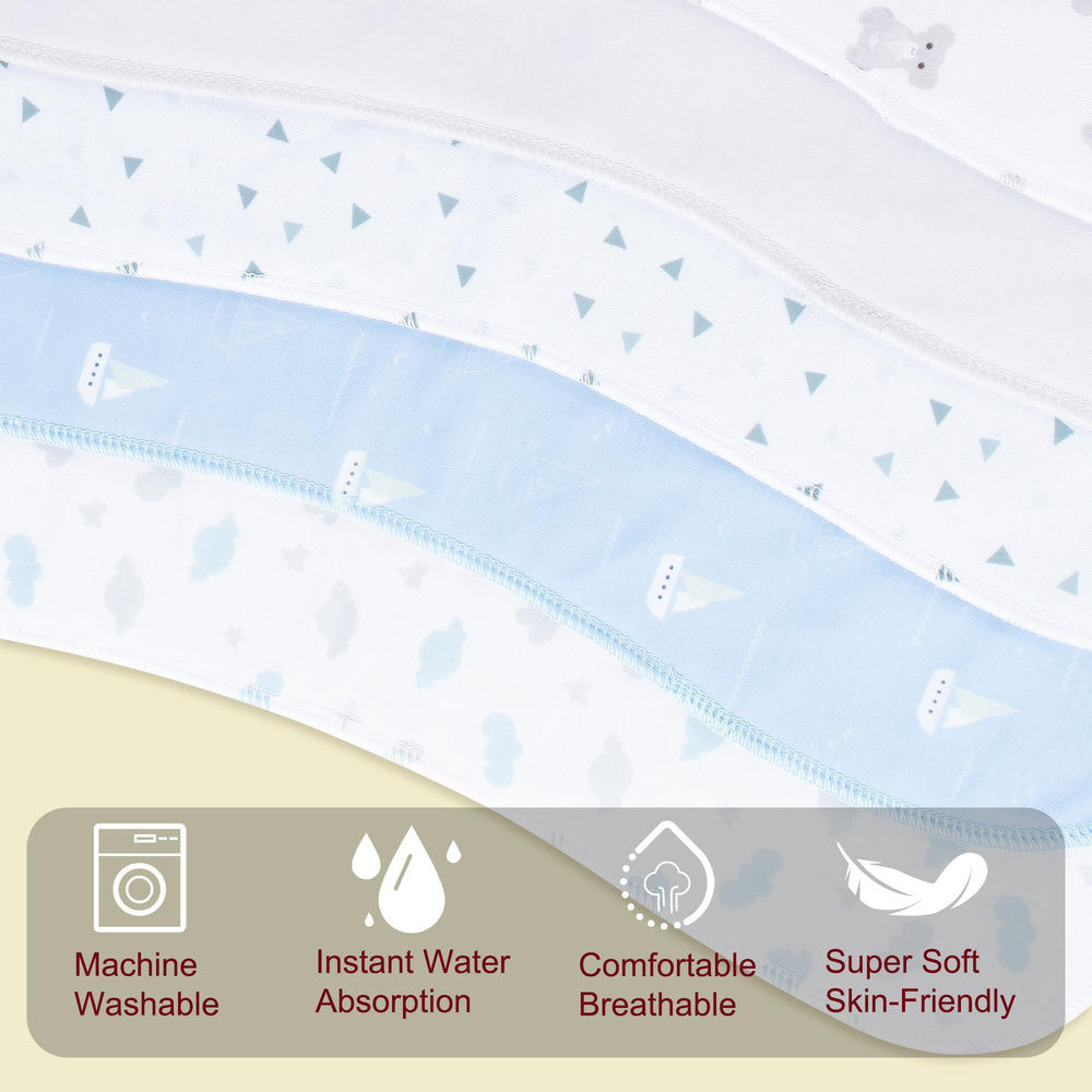 Benoxine curved ergonomic burp cloth sits securely on shoulder.