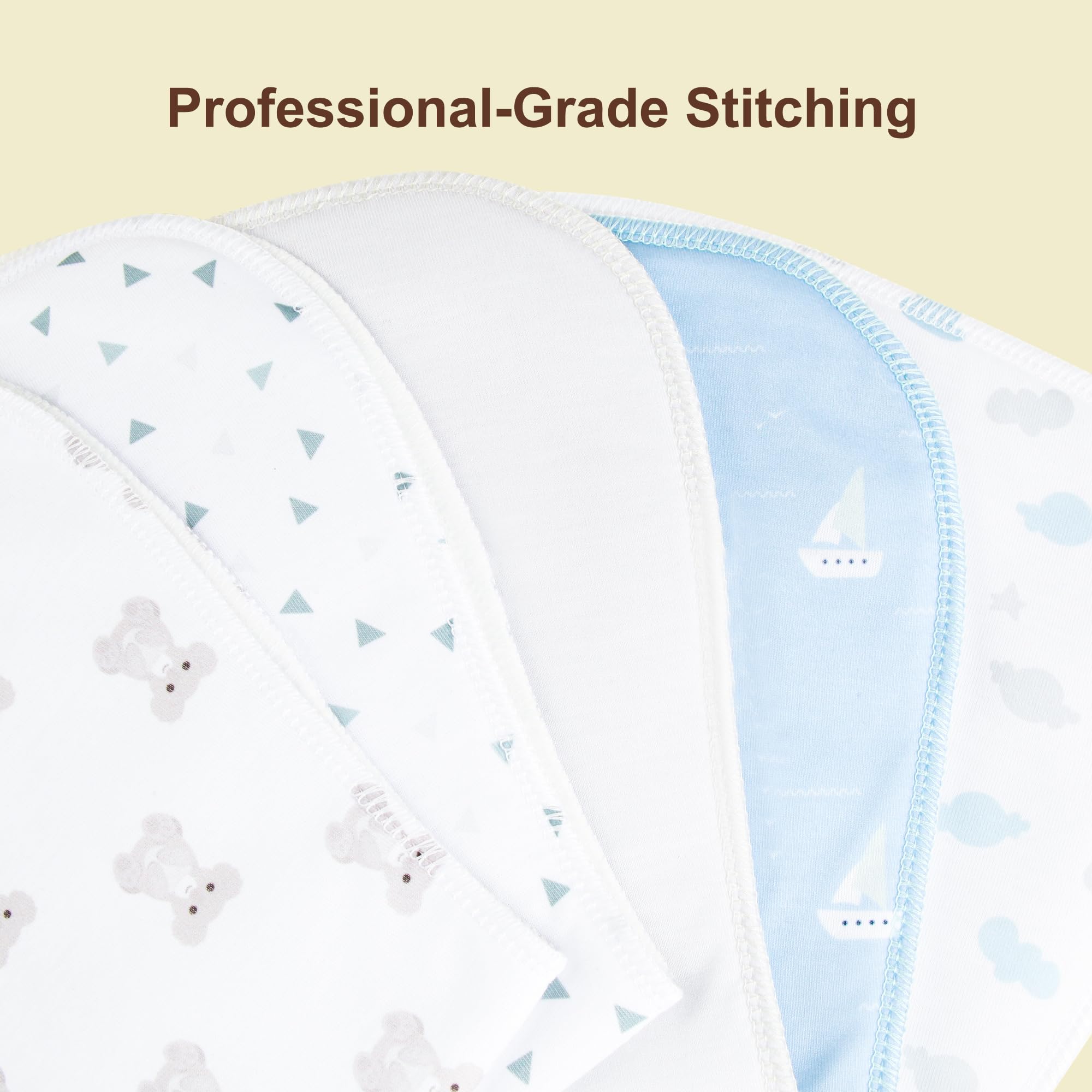 Benoxine three-layer cotton front and back with fleece middle for absorbency.