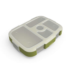 Bentgo Kids Prints Tray with transparent lid showing five organized compartments for quick, mess-free lunches