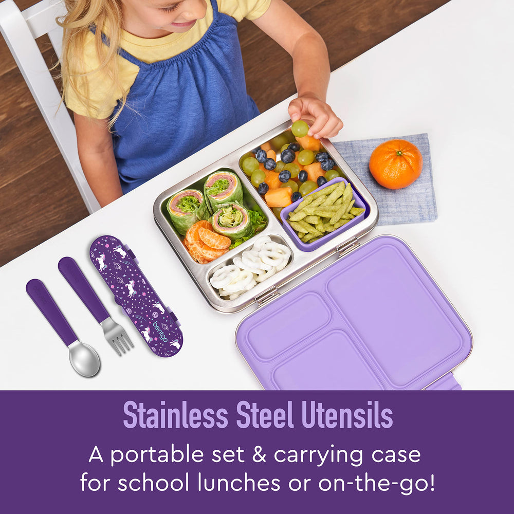 Bentgo Kids fork and spoon close-up showing easy-grip handles for small hands