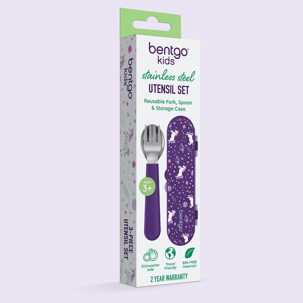 Bentgo Kids packaged set shown with case and warranty information