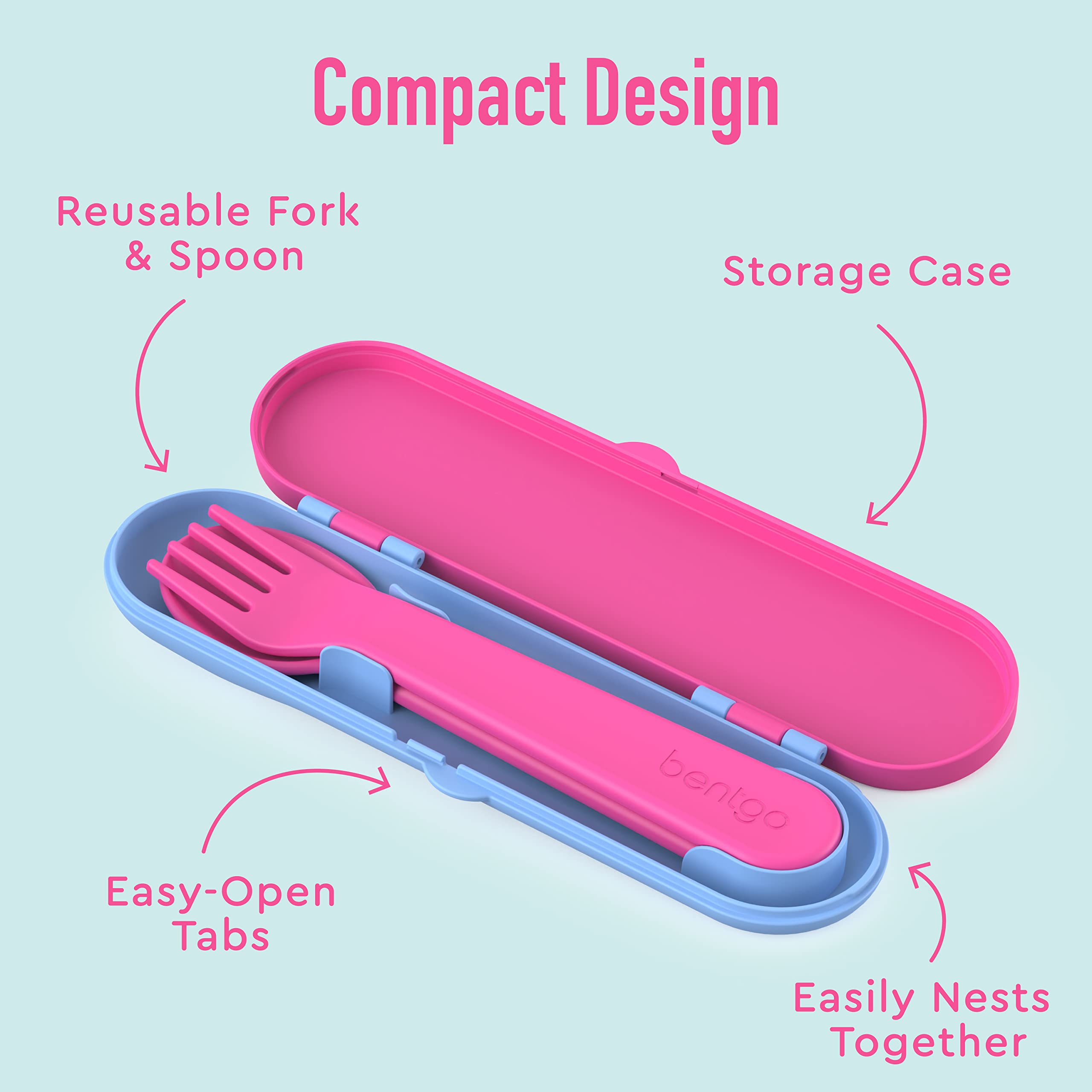 Bentgo Kids utensil case open displaying two-piece set.