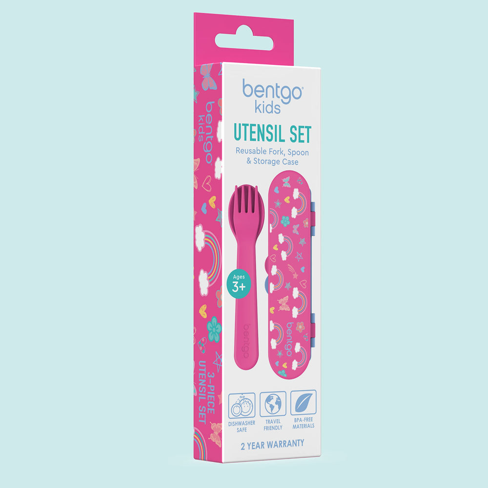 Bentgo Kids prints lineup with rainbow butterflies for colorful lunches.