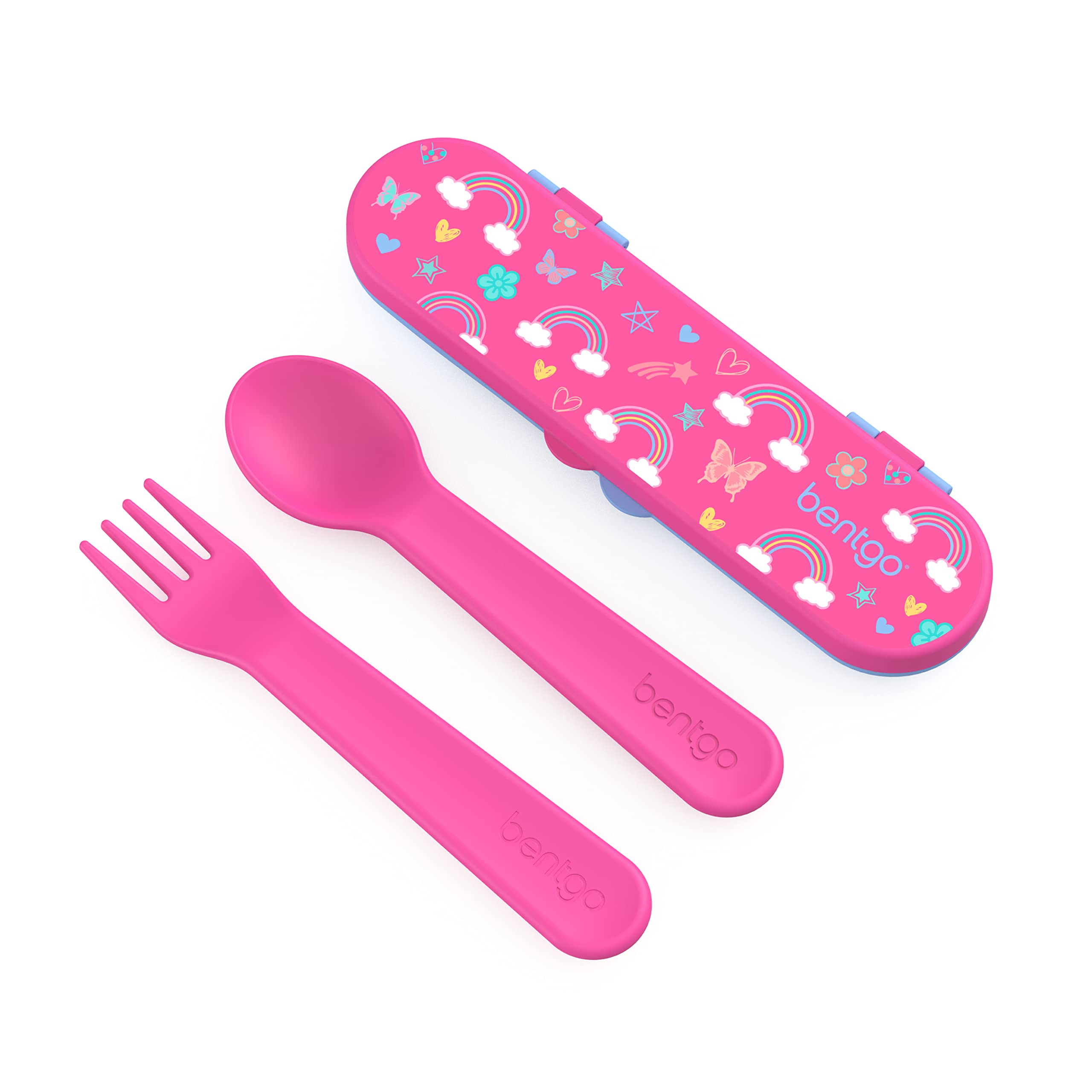 Bentgo Kids utensils with rainbow butterflies case, perfect for school lunches.