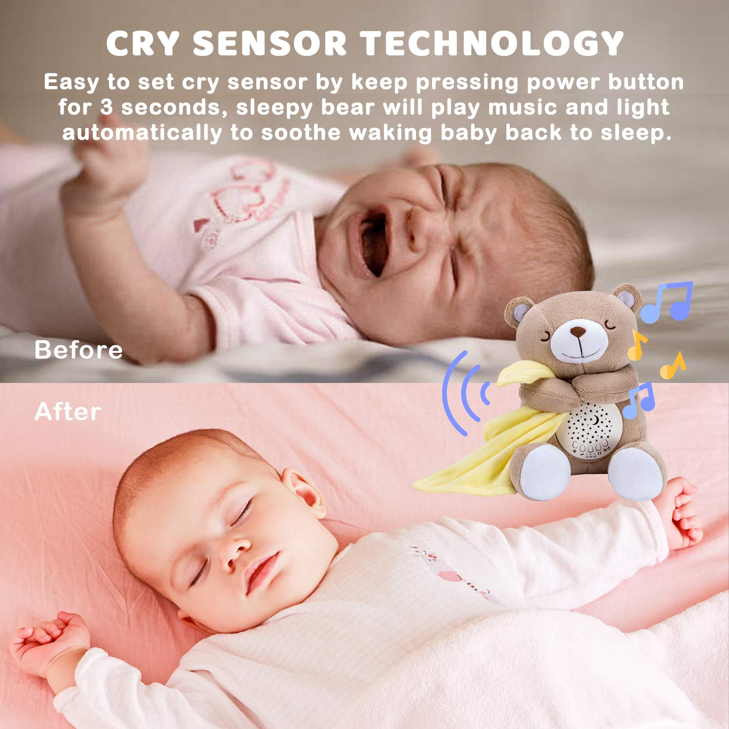 BEREST 15 lullabies and white noise options support gentle sleep routines.