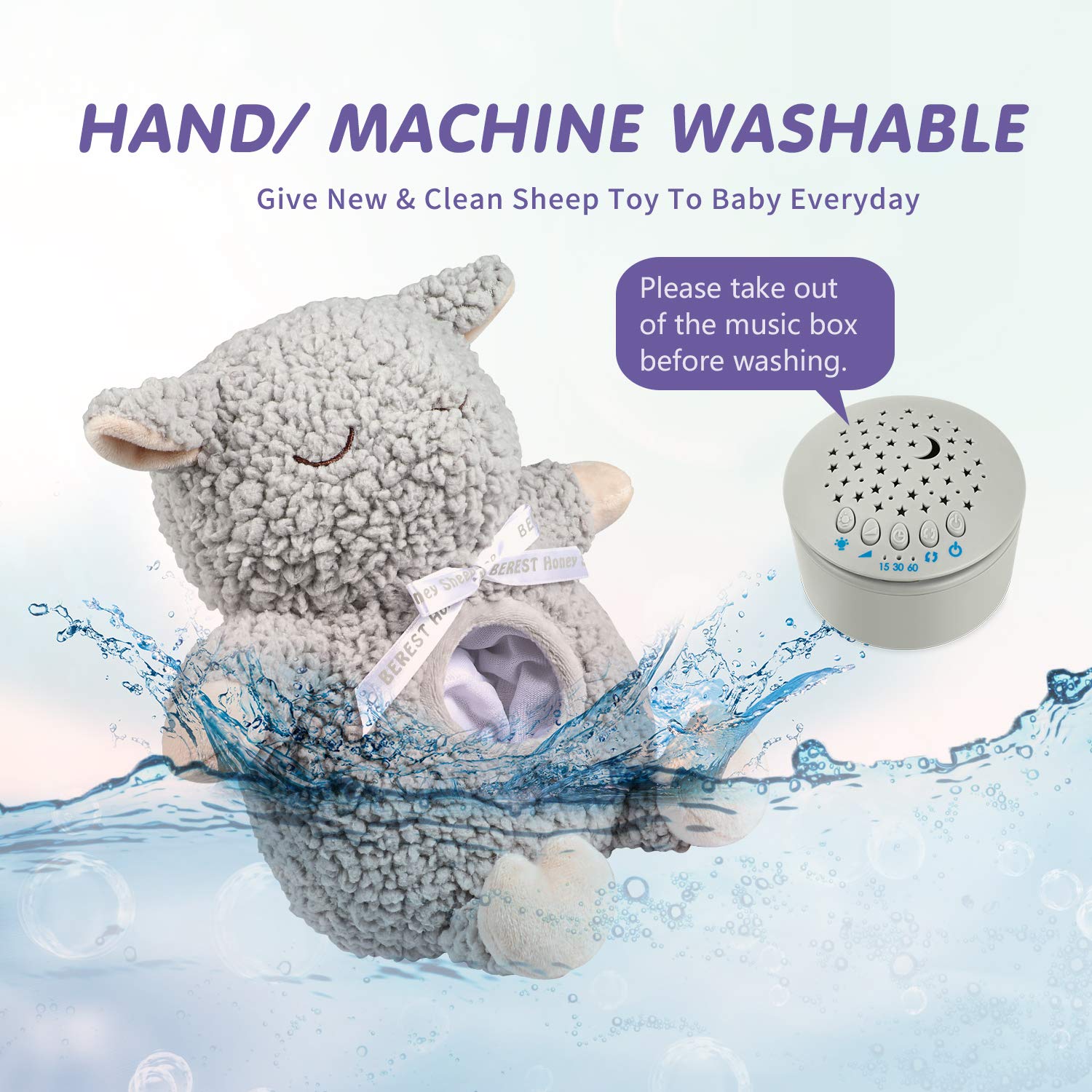 BEREST attachment strap secures plush to crib or stroller during travel