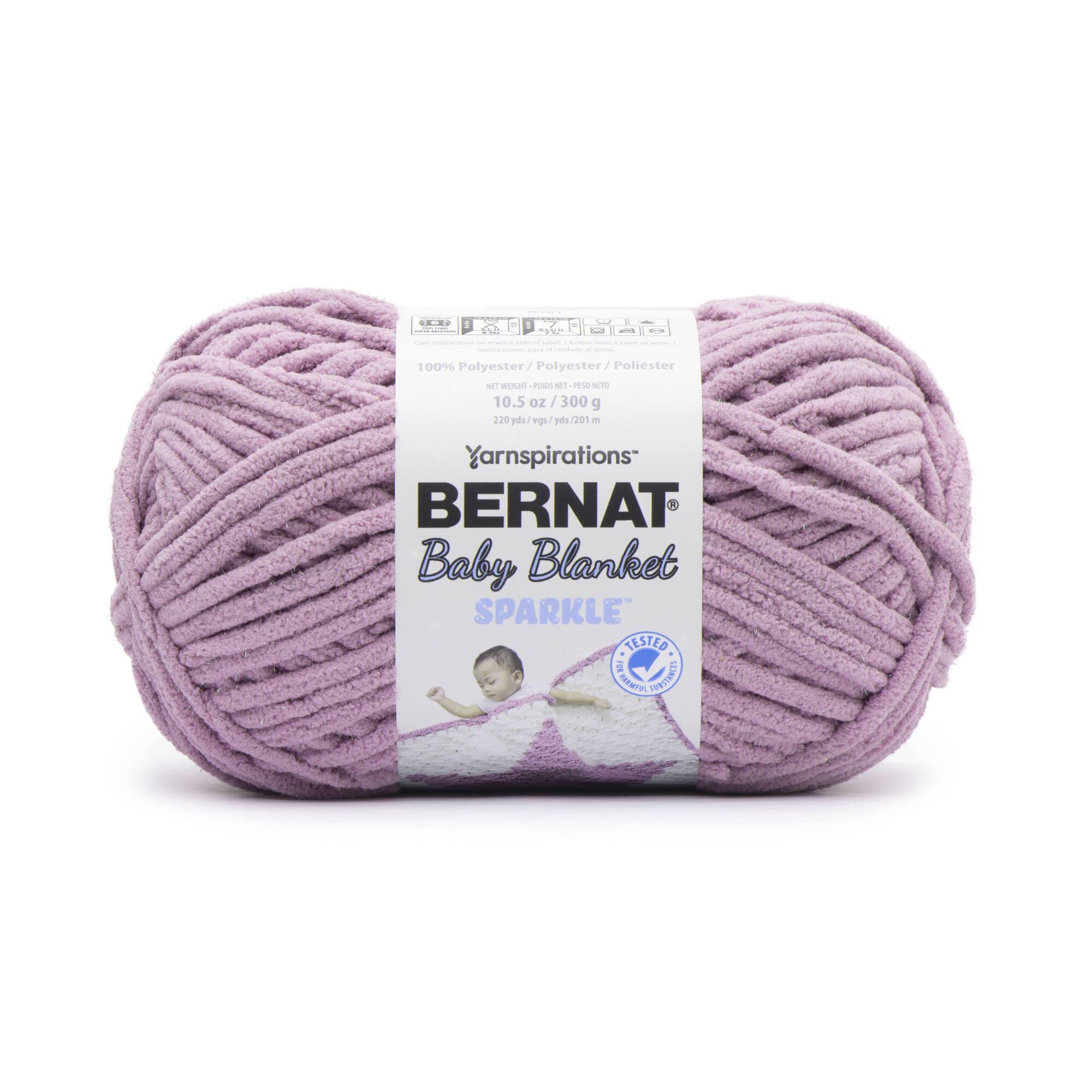 Bernat Baby Blanket Sparkle Planetary Purple Sparkle yarn ball shows shimmering texture for cozy blankets and accents