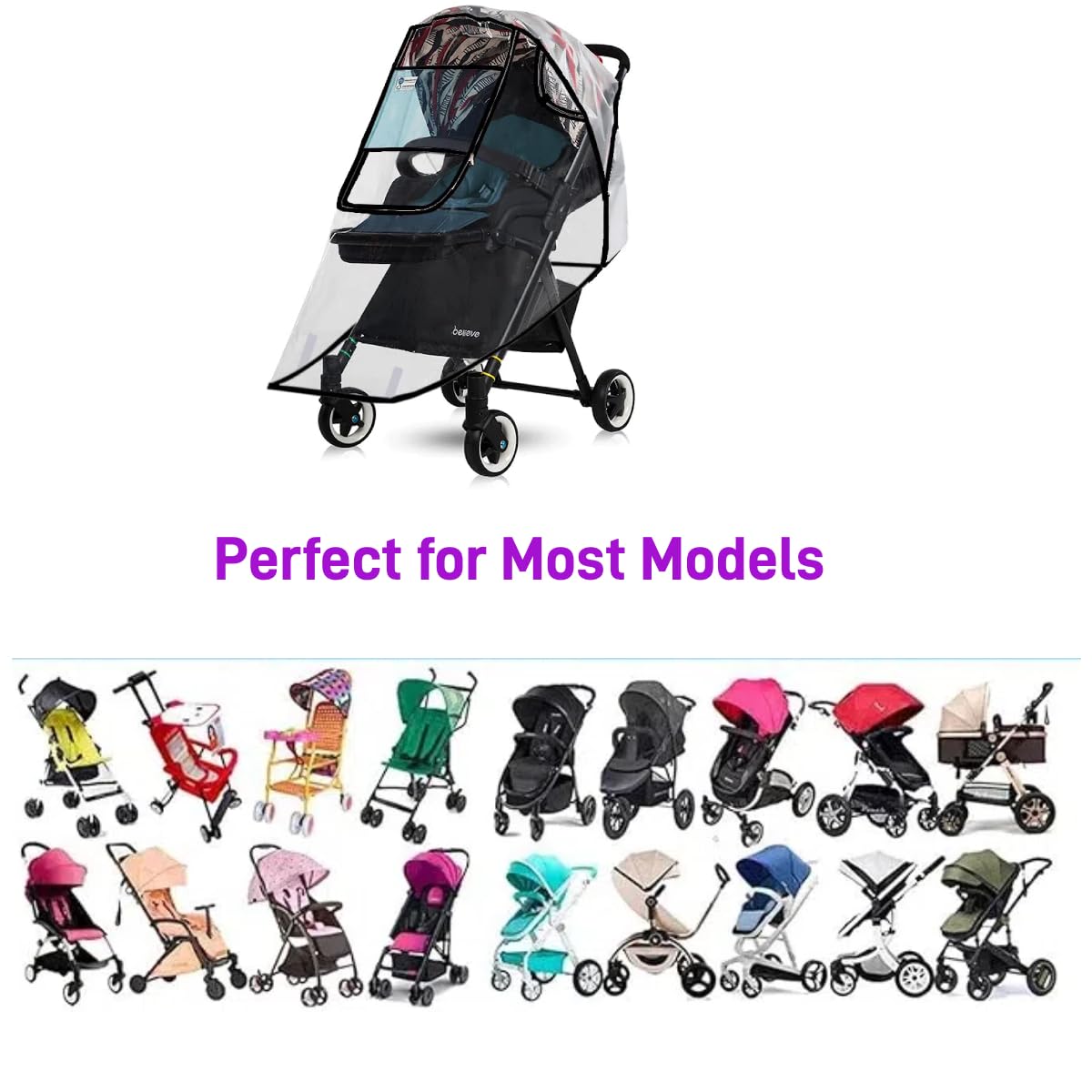 Berocia universal-fit stroller rain cover on a different stroller