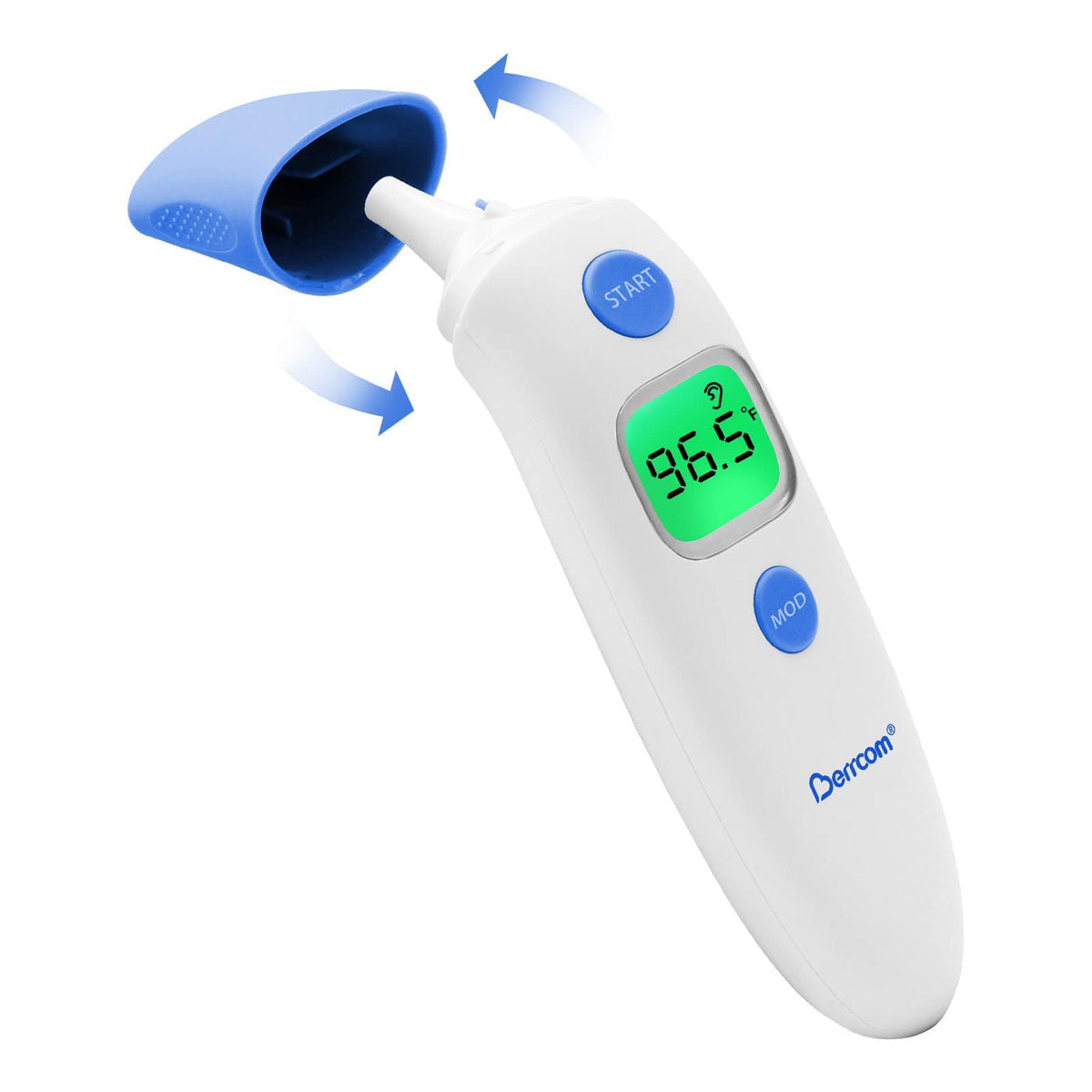 Berrcom 3in1 thermometer for quick forehead and ear readings.
