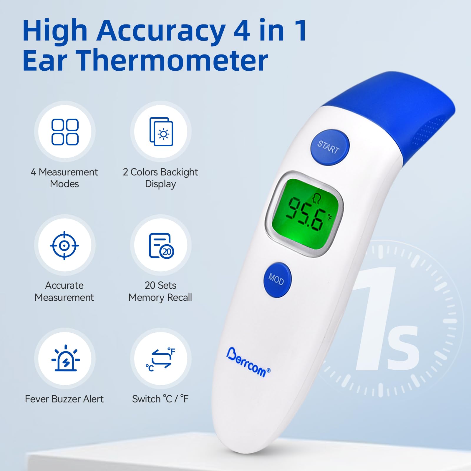 Berrcom non-contact forehead scan for hygienic, distance temperature checks.