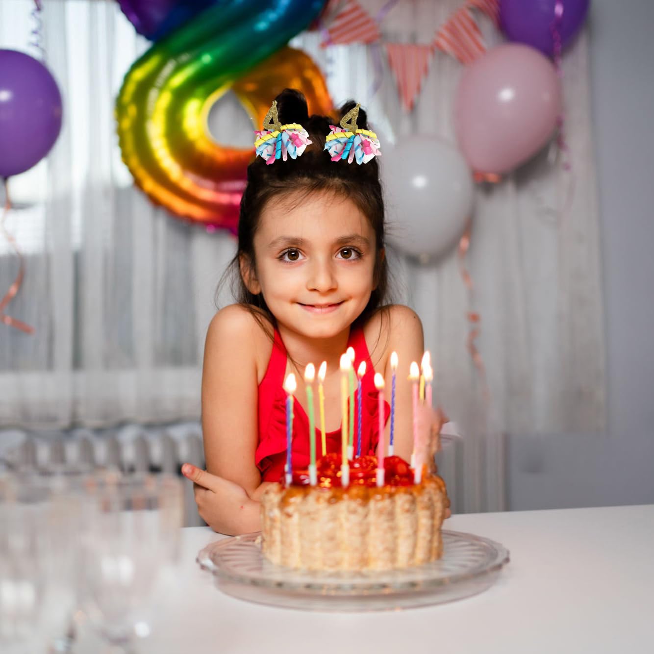 BESALECK baby girl hair clip set featuring 4th birthday gold glitter bows.
