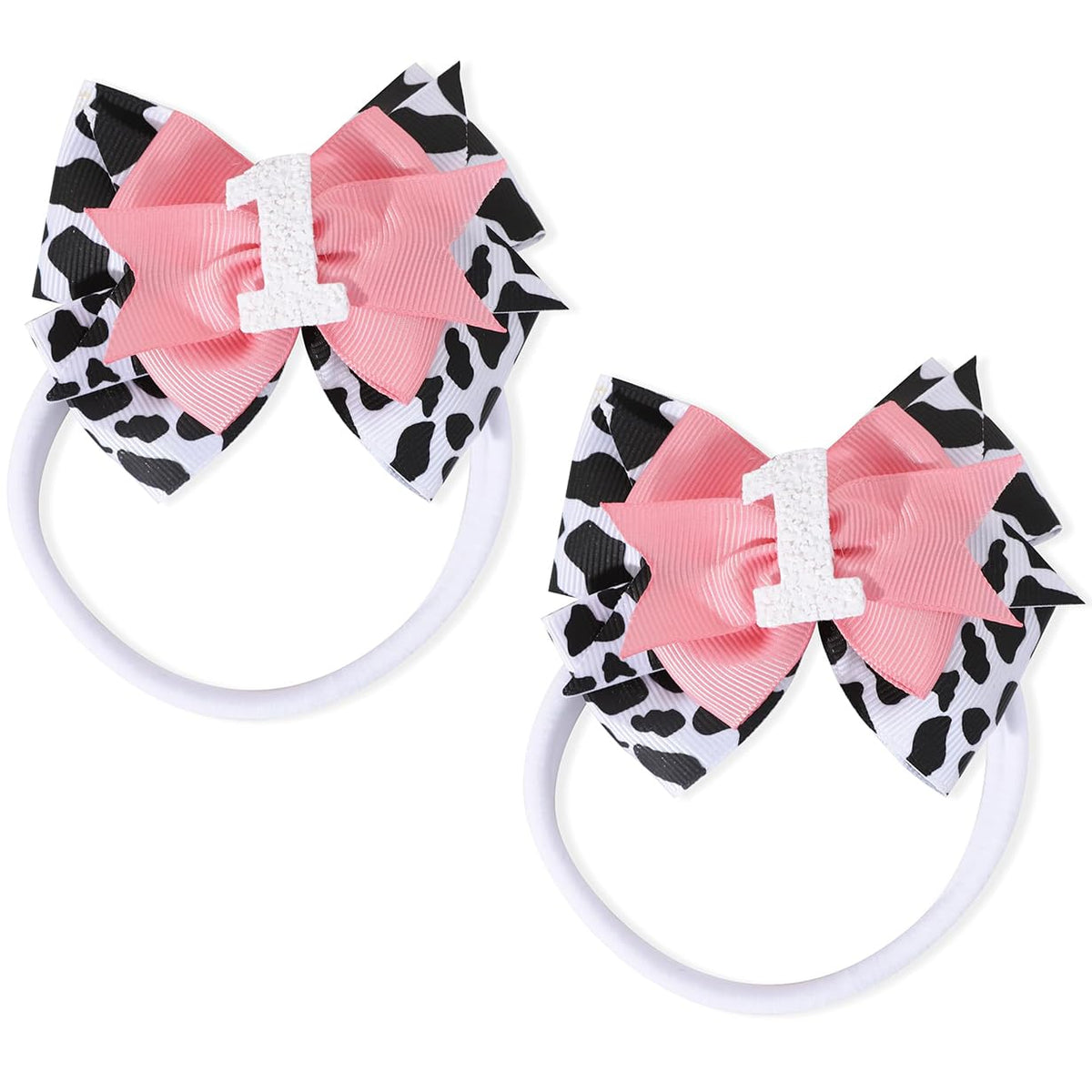 Besaleck Birthday Hair Bow pink sprinkle clip for 2nd birthday celebrations.