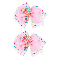 Besaleck birthday hair bow in pink sprinkle ice cream clip adds party-ready sparkle.