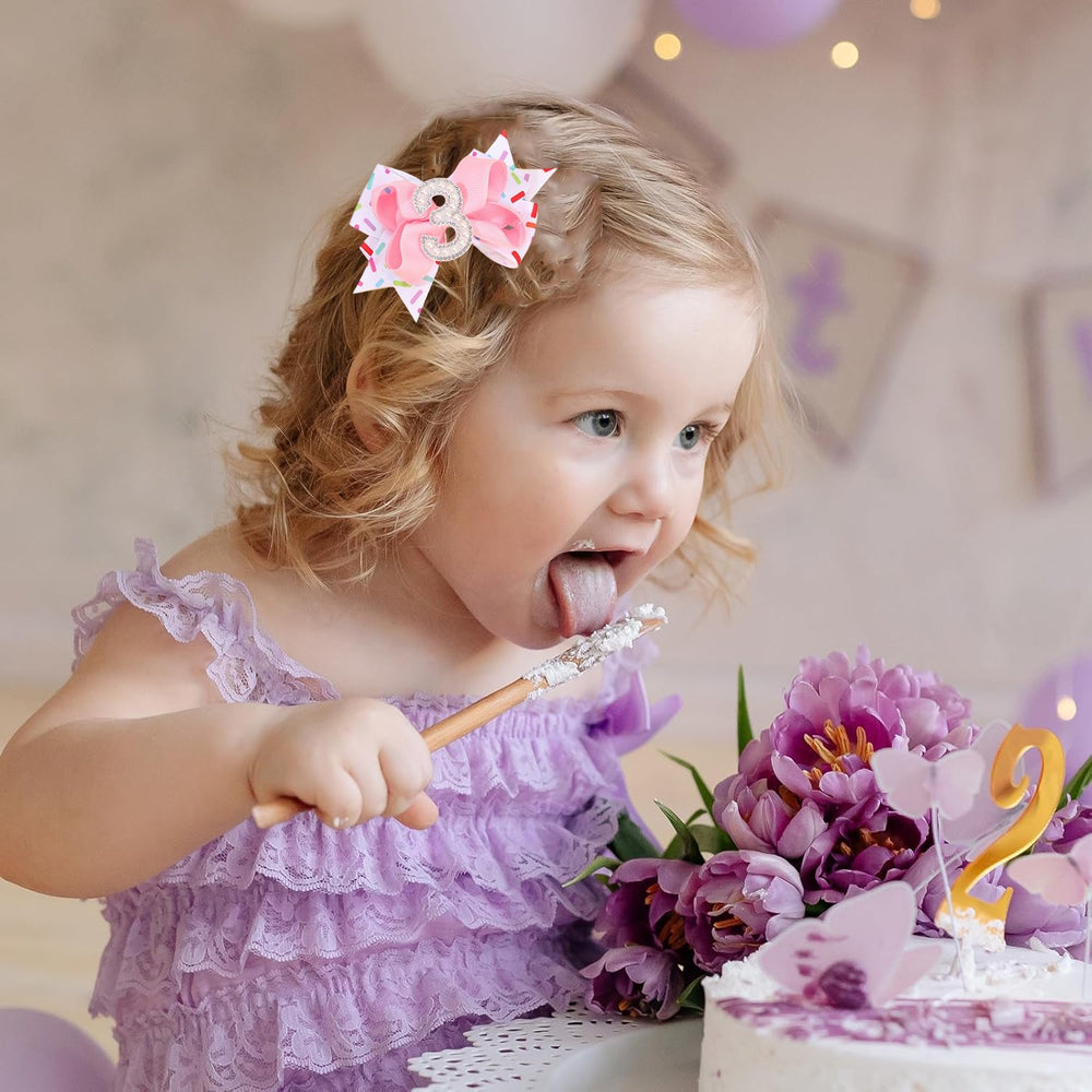 Besaleck pink pearl bow with number 3 center for cute birthday styling