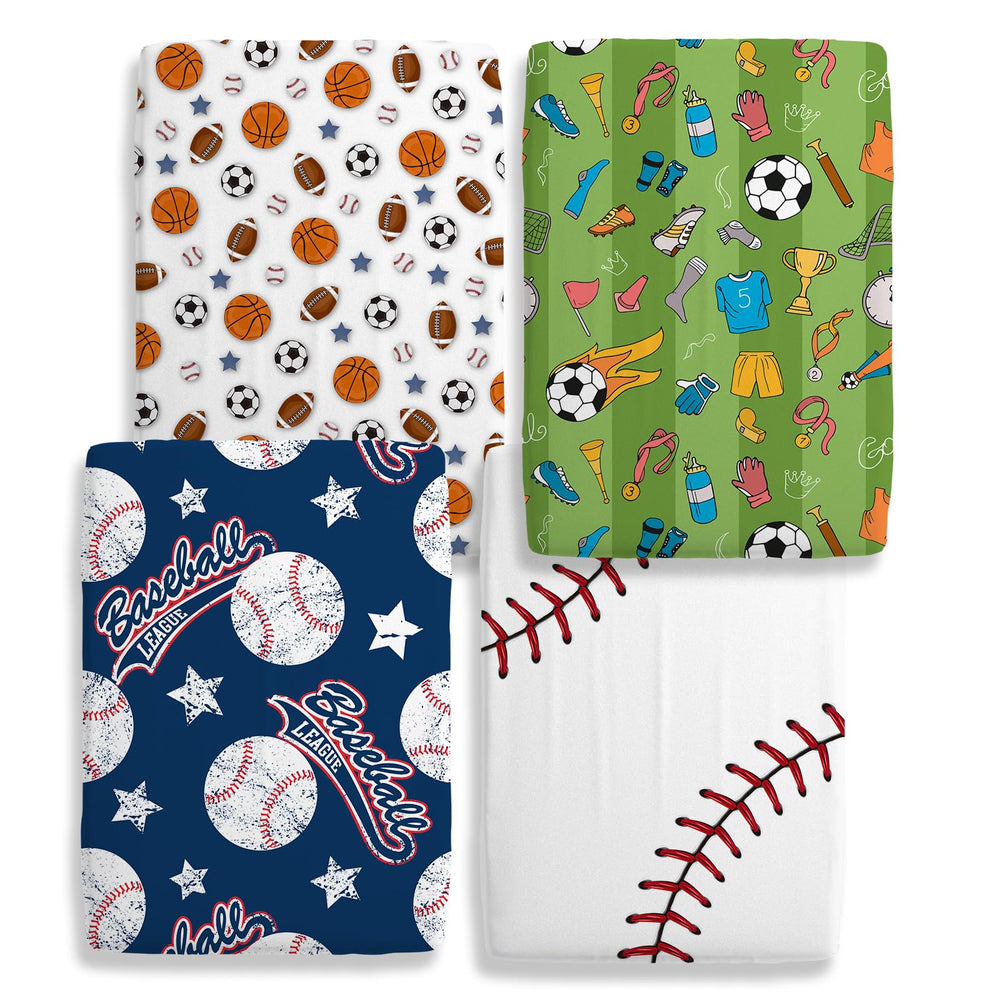 Besaomeom 4-pack crib sheets with baseball pattern provide a snug, durable fit.