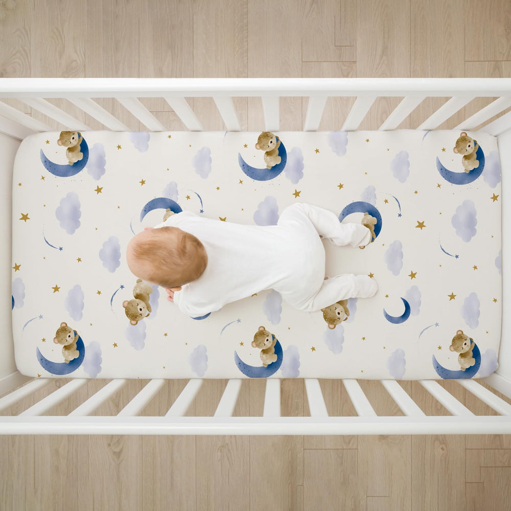 Besaomeom bears print crib sheet features cheerful design for curiosity