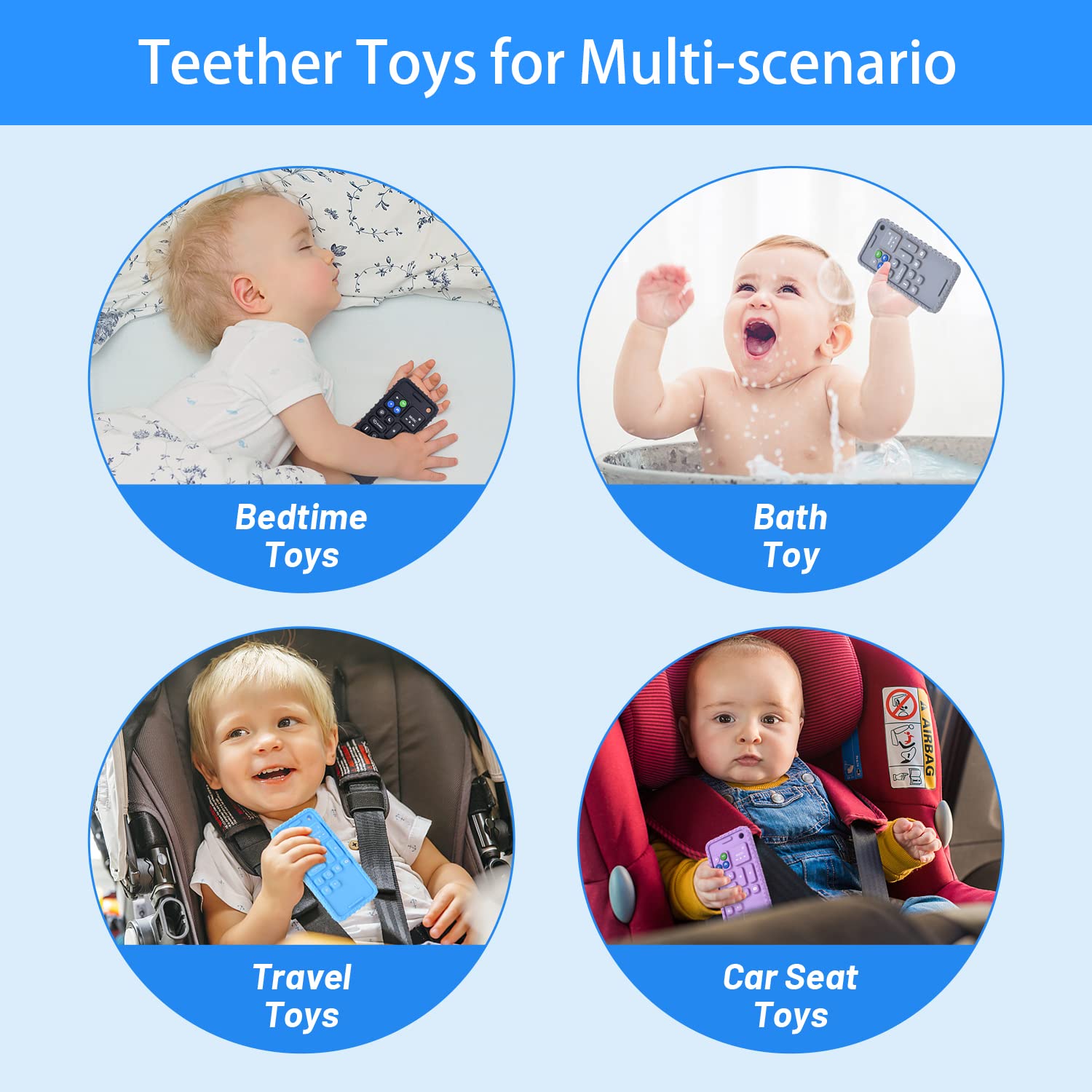 Besosay silicone-phone-teether with vivid colors supports sensory exploration.