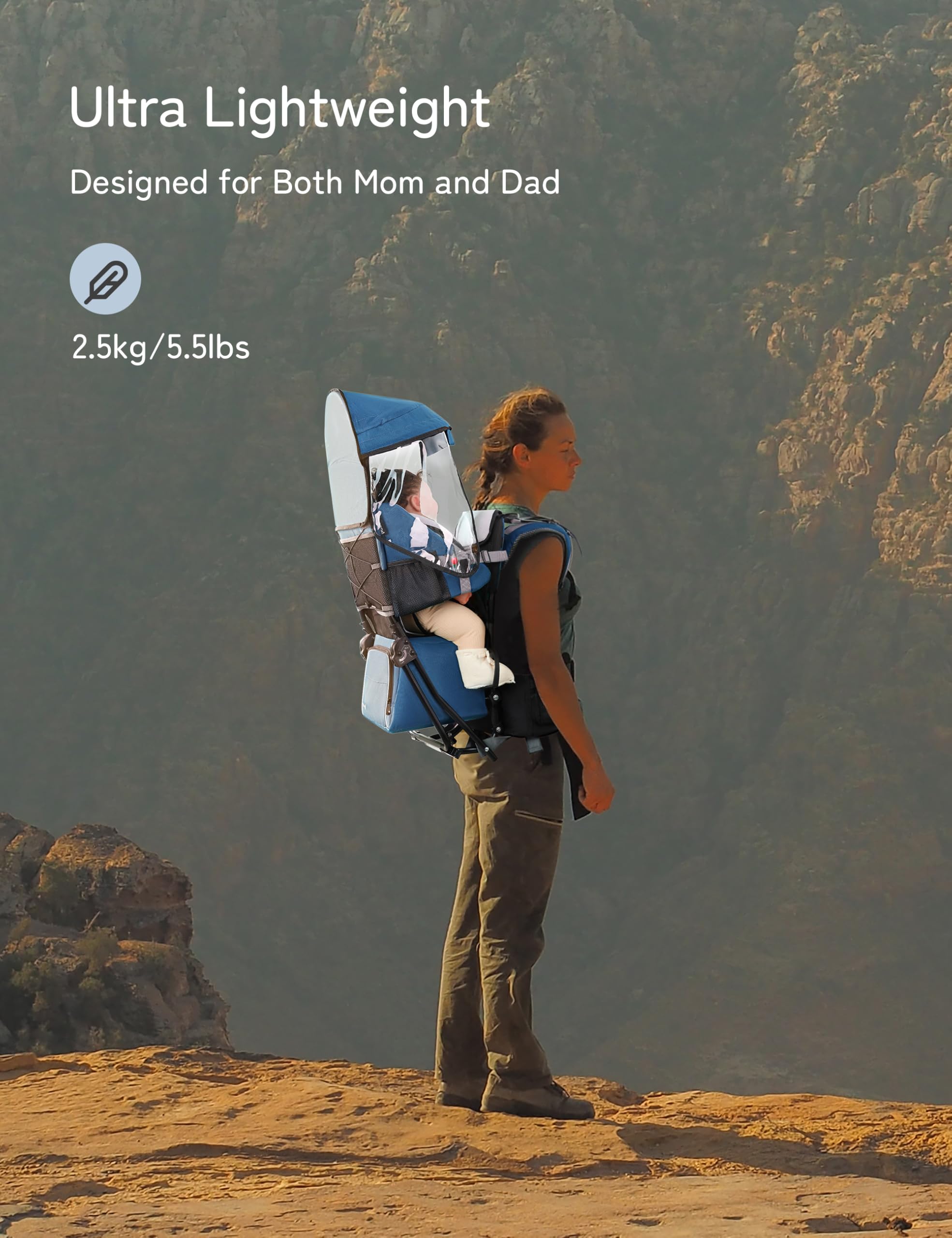 Besrey baby backpack carrier adjustable straps and waist belt distribute weight evenly.