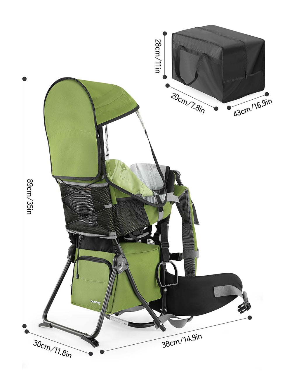 Besrey army green, washable drool pad ensuring clean resting surface.