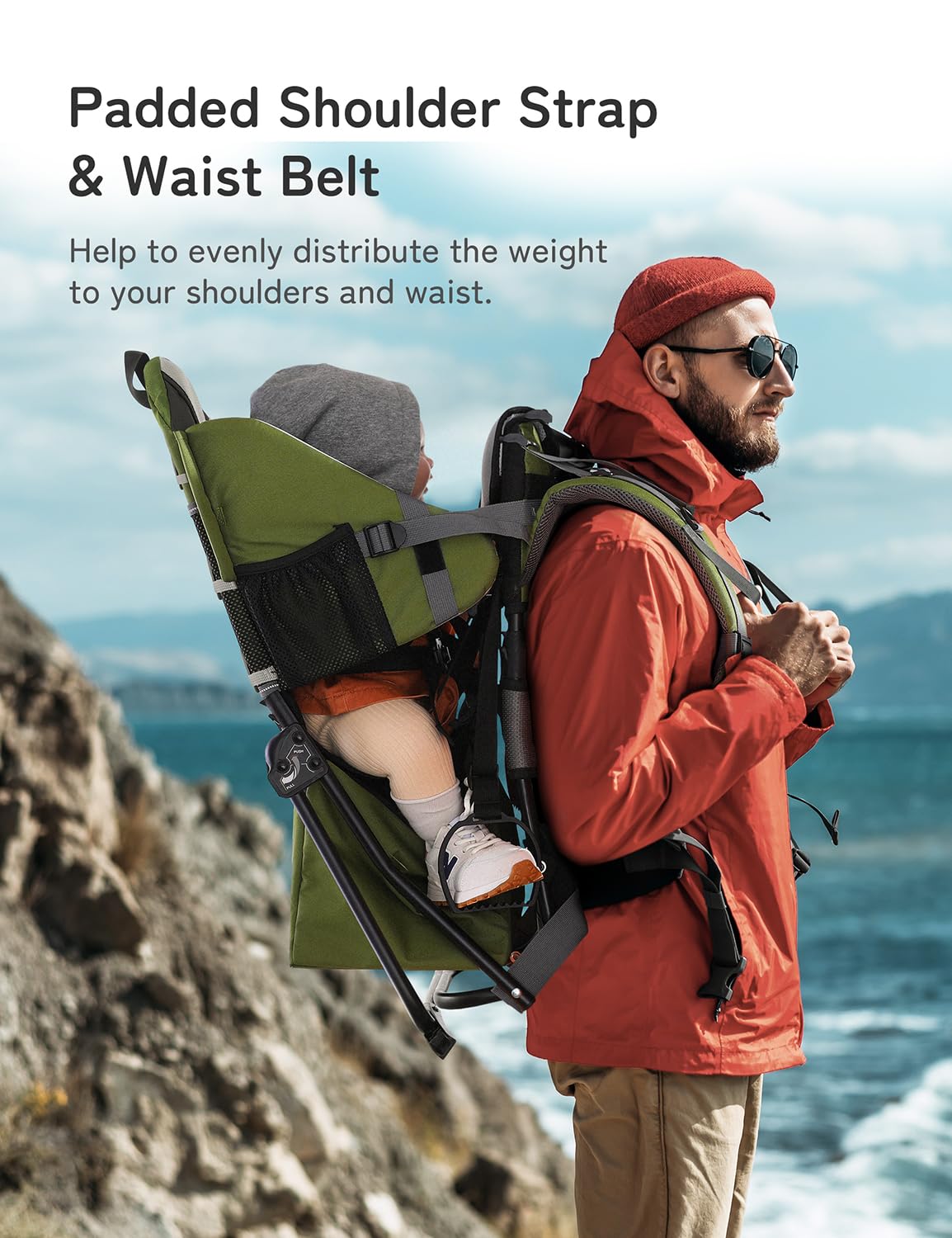 Besrey carrier in army green, side view highlights adjustable straps for a comfortable fit.