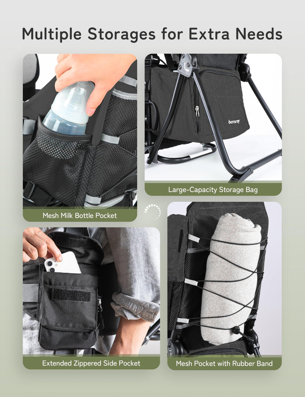 Besrey Baby Backpack Carrier back panel emphasizes breathable support during long hikes