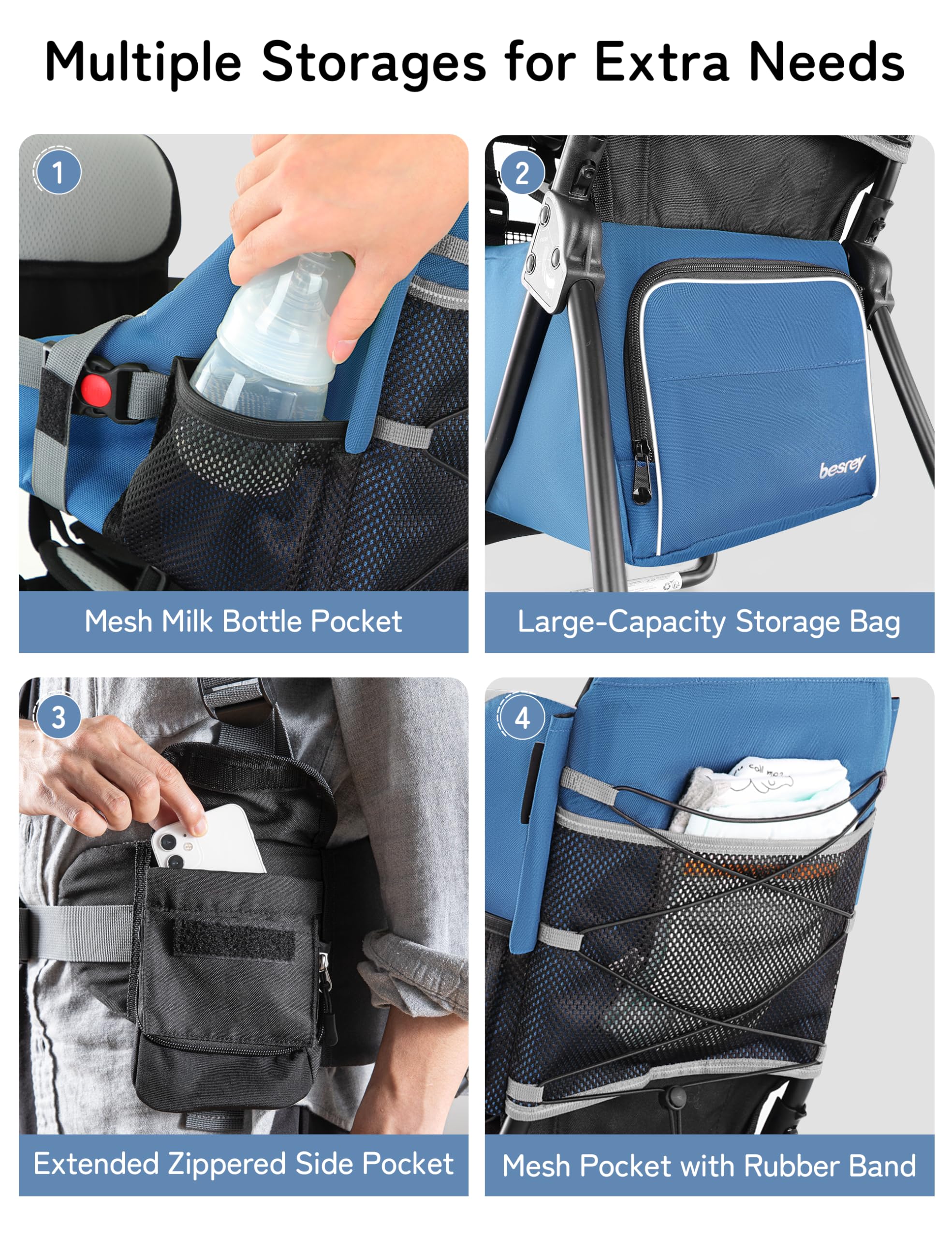 Besrey baby backpack carrier foldable frame shown for compact storage.
