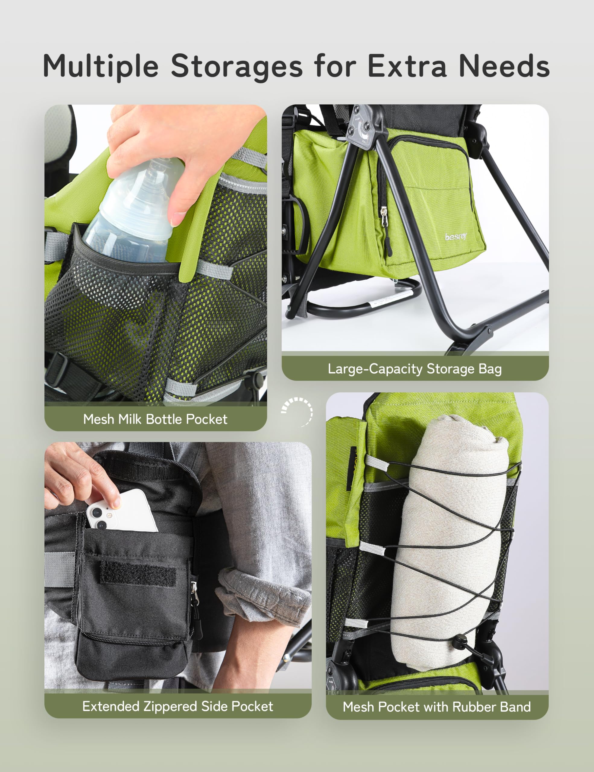 Besrey three-height-seat option grows with your child during hikes