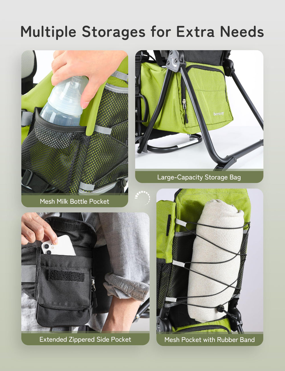 Besrey three-height-seat option grows with your child during hikes