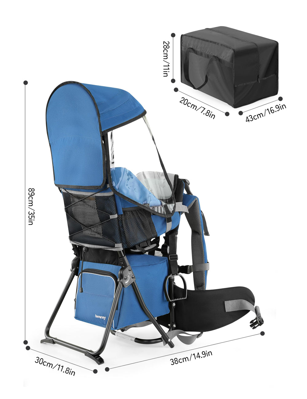 Besrey baby backpack carrier side-pocket view showcasing quick-access compartments.