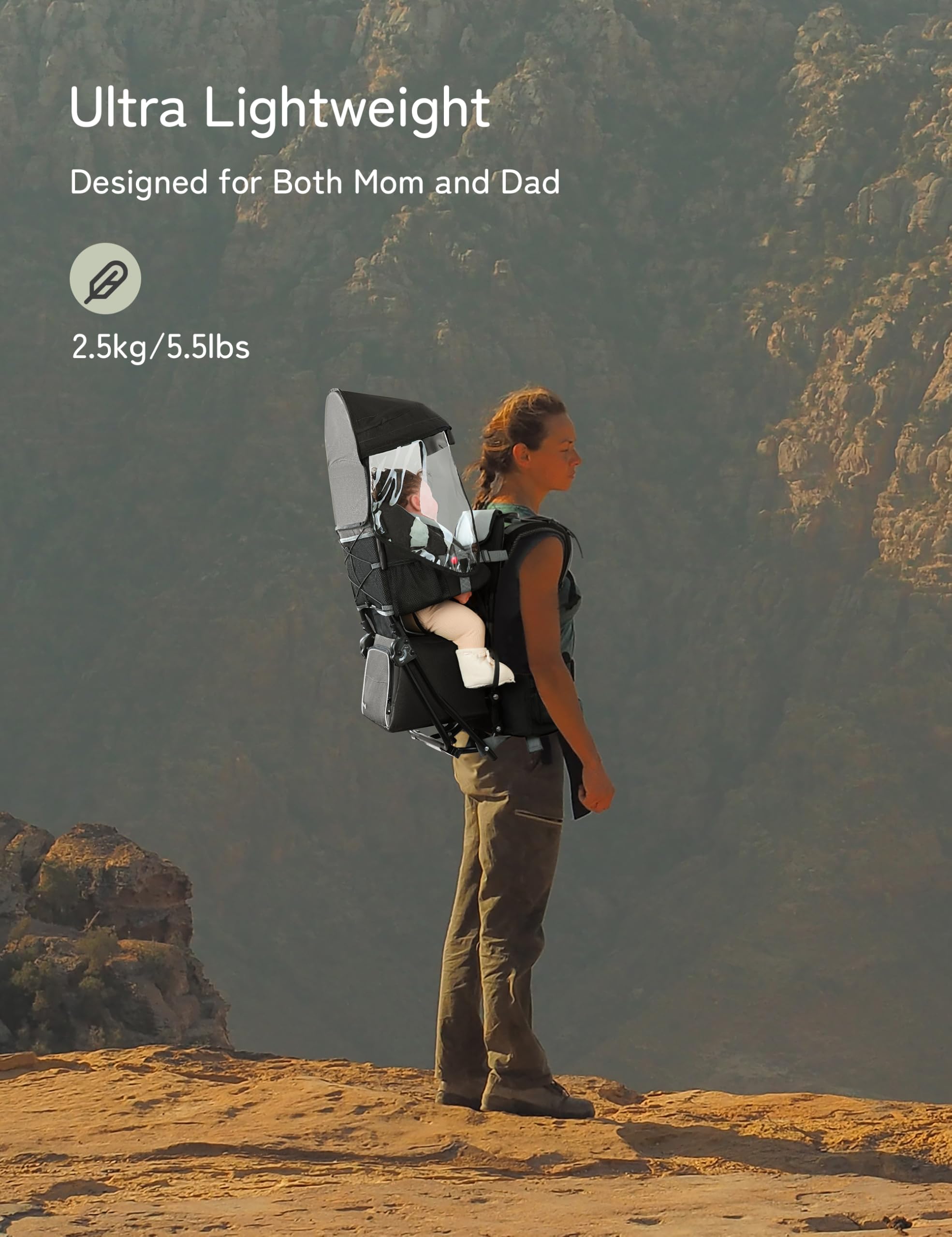 Besrey Baby Backpack Carrier side view right demonstrates easy access and weight distribution