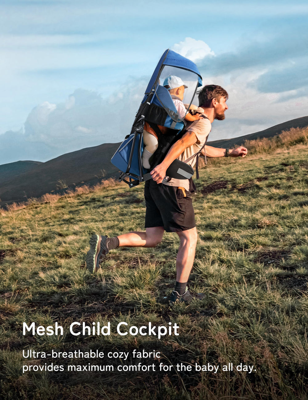 Besrey baby backpack carrier sunshade detached demonstrates all-weather outing protection.