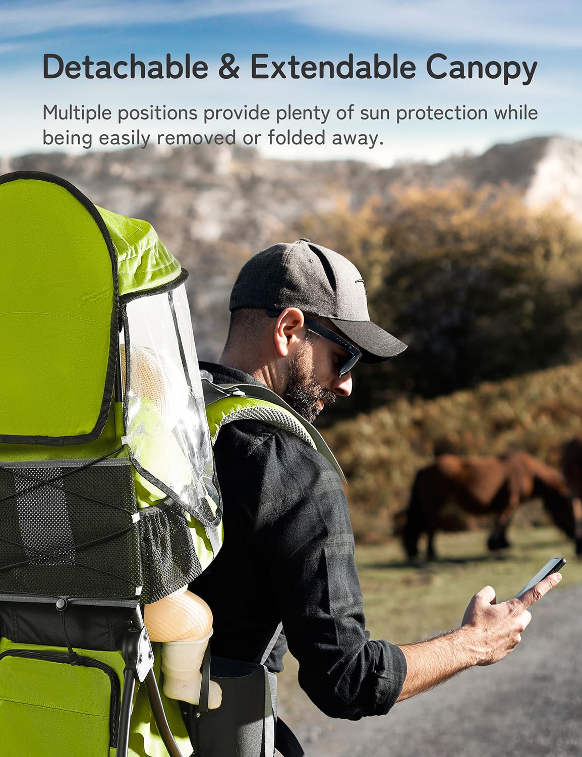 Besrey sunshade detaches for sun, wind, or rain protection