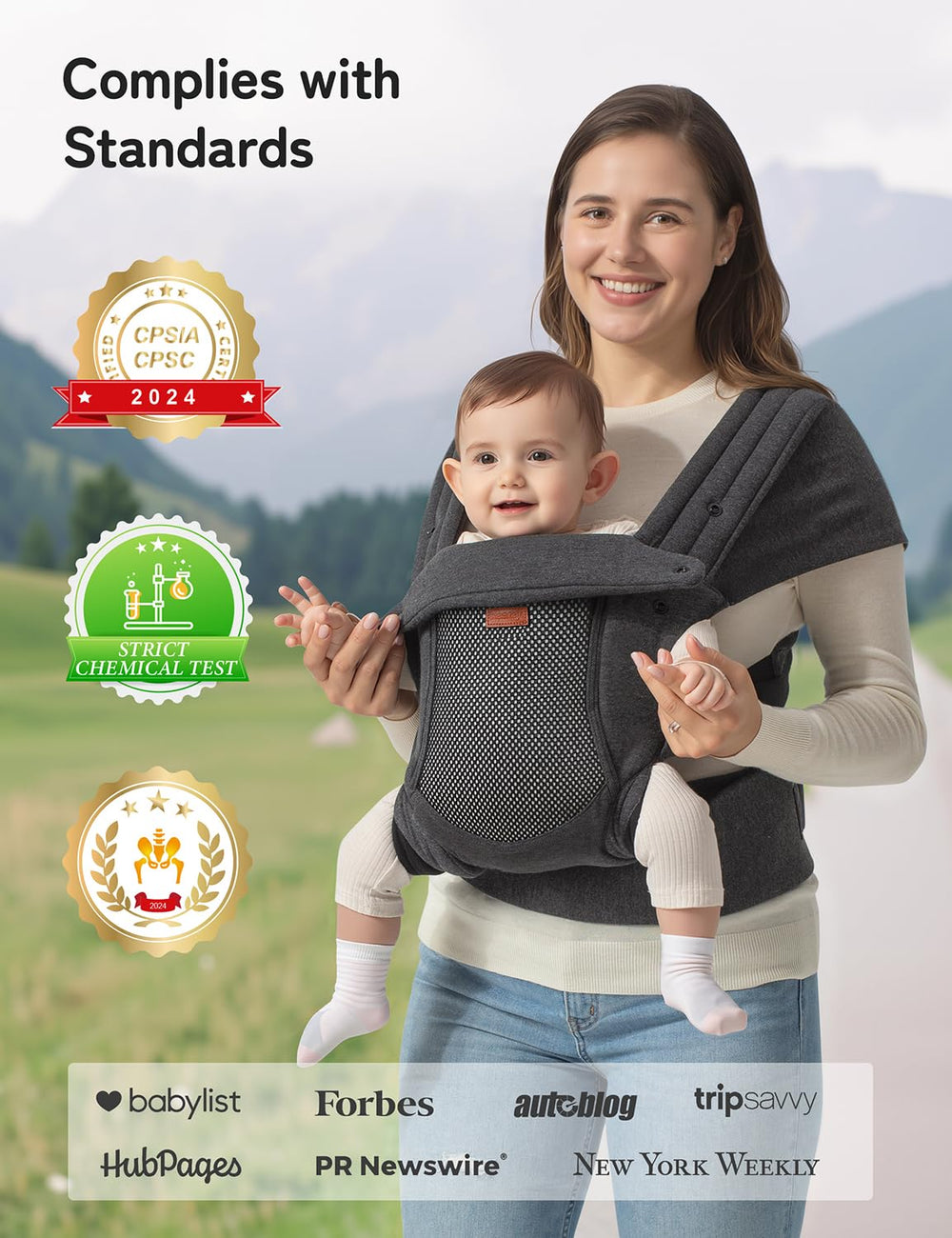 Besrey baby carrier worn on back showing ergonomic padding for comfort
