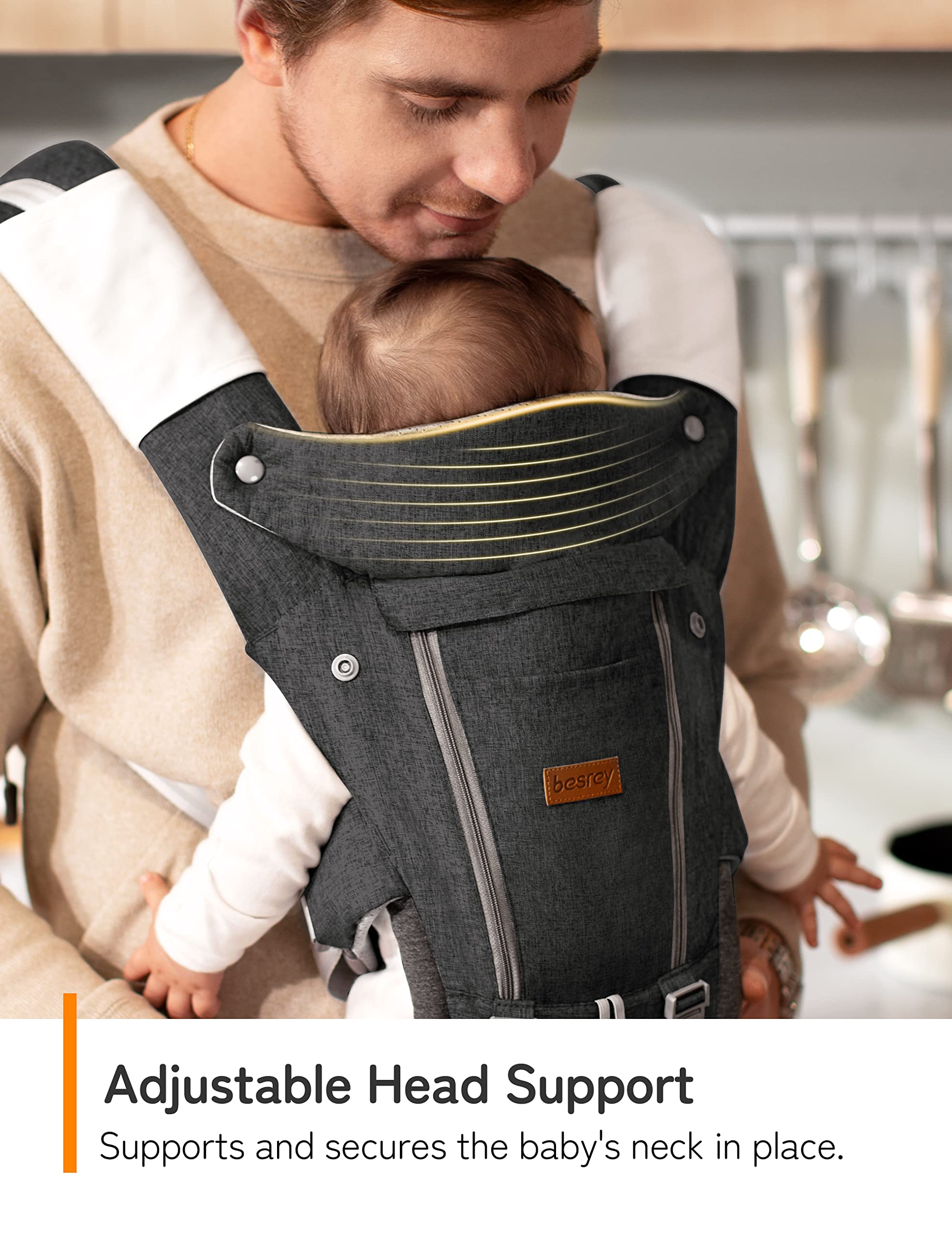 Besrey breathable mesh panel helps keep parent and baby cooler in heat.