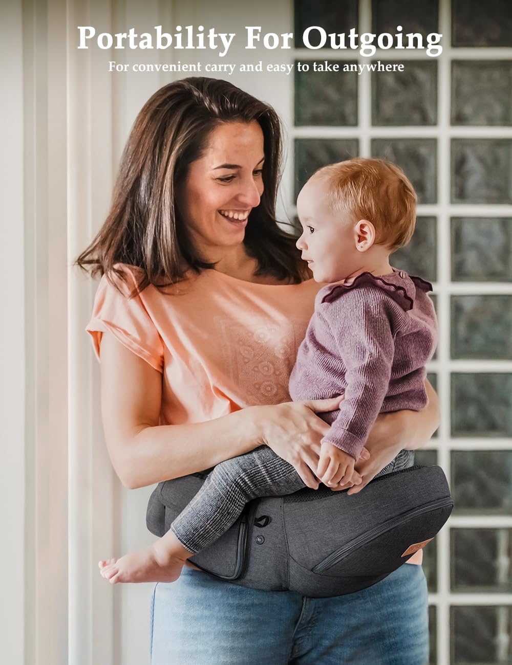 Besrey Baby Hip Carrier side view highlighting weight distribution for comfort.