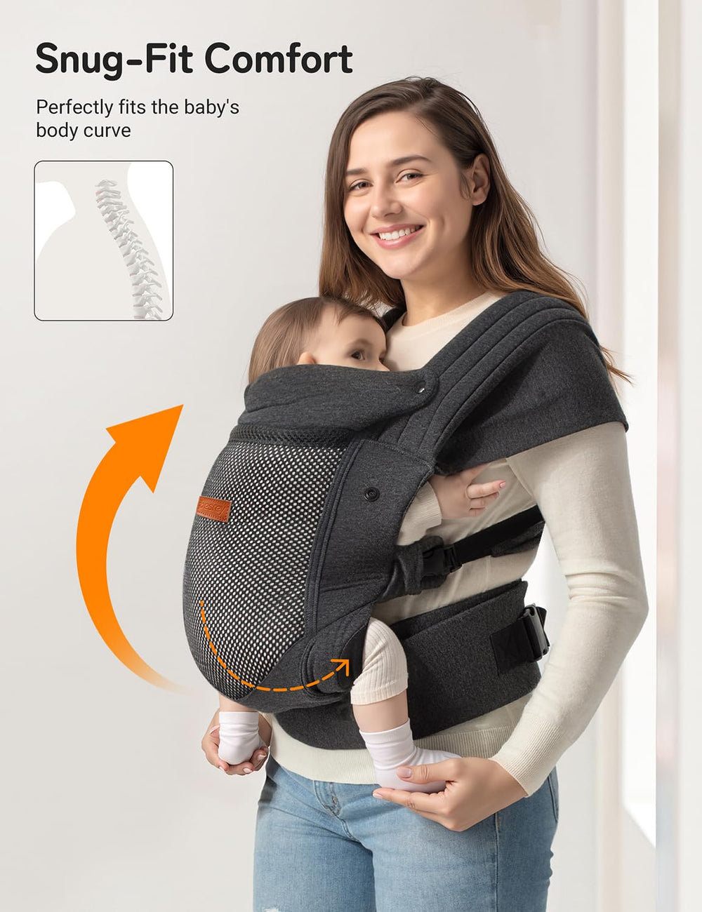 Besrey breathable mesh fabric keeps wearer and infant cool