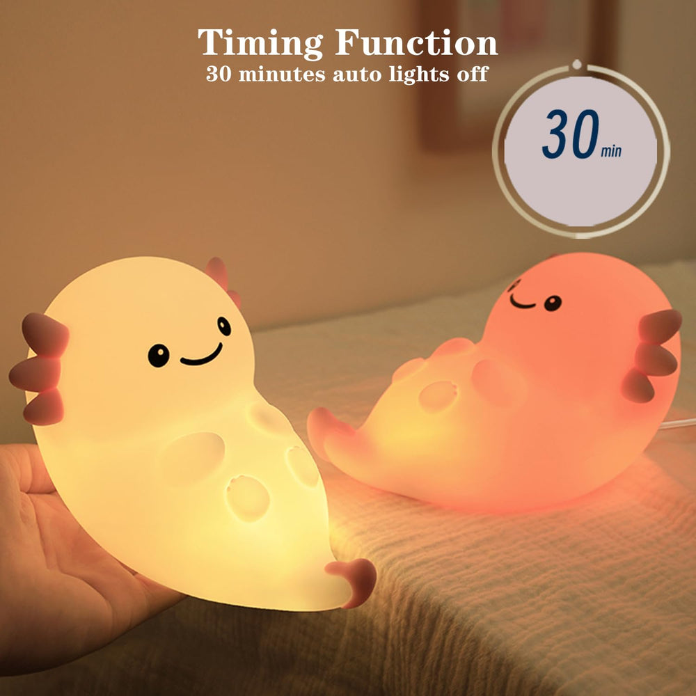 Bestfaith axolotl night light displaying 30-minute timer for calm bedtime