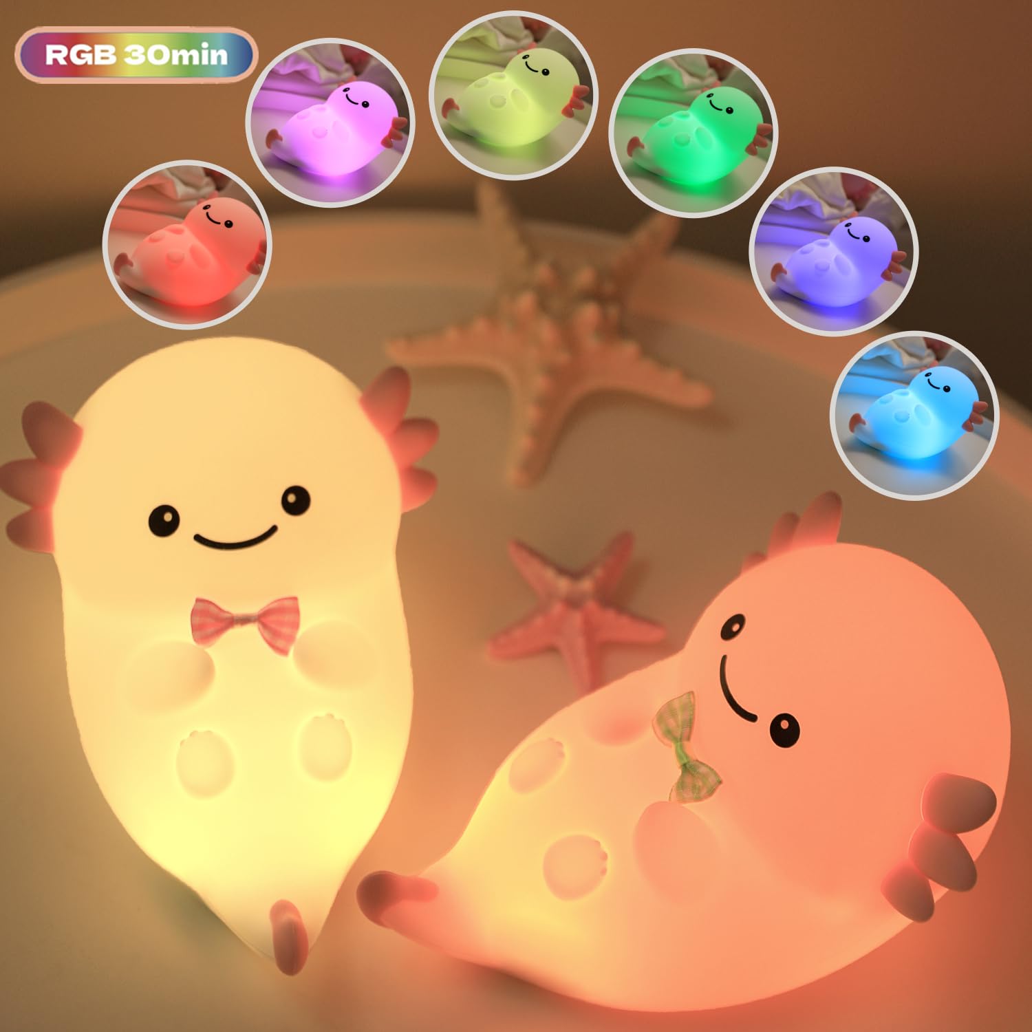 Bestfaith axolotl night light showing touch control feature