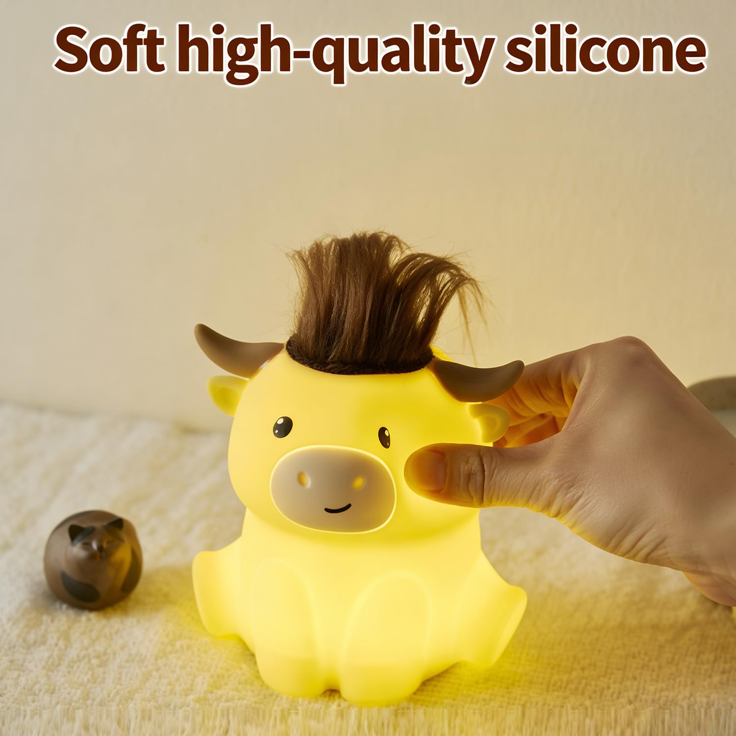 Bestfaith Highland Cow Night Light USB rechargeable for wireless use