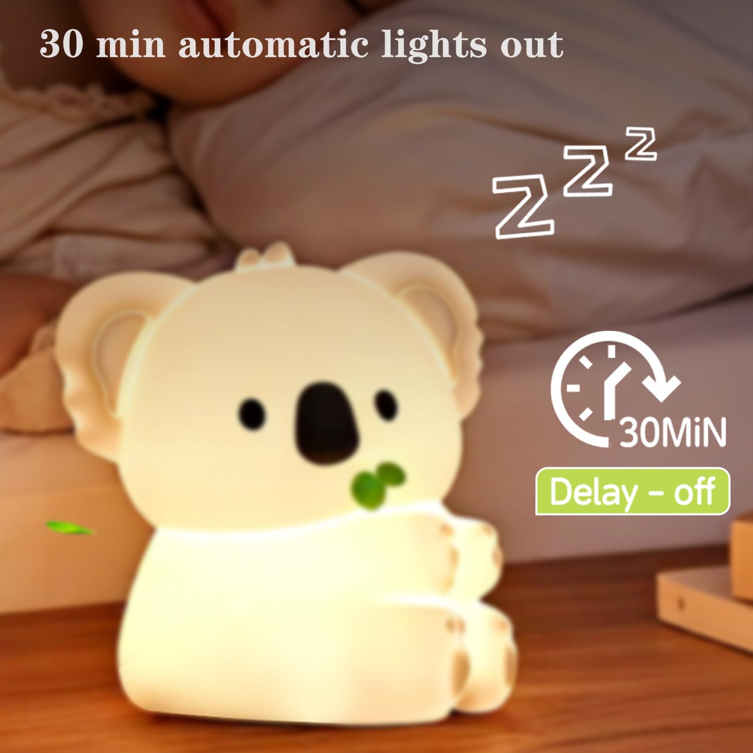 Bestfaith Koala night light charges via USB for cordless use.