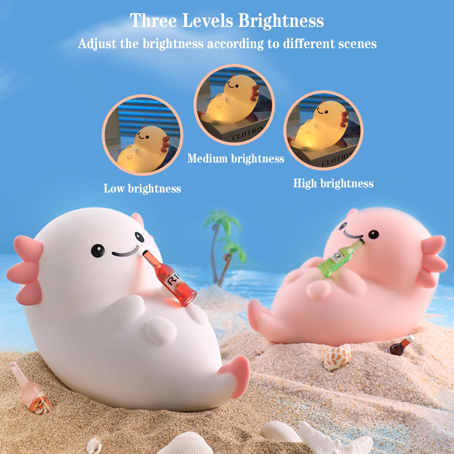 Bestfaith axolotl night light charging via USB with rechargeable battery