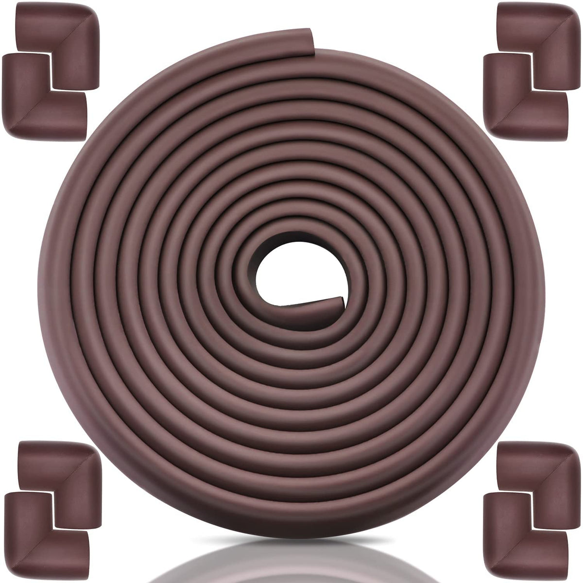 Bestore edge corner protector on a wood table corner with soft foam cushioning for safety.