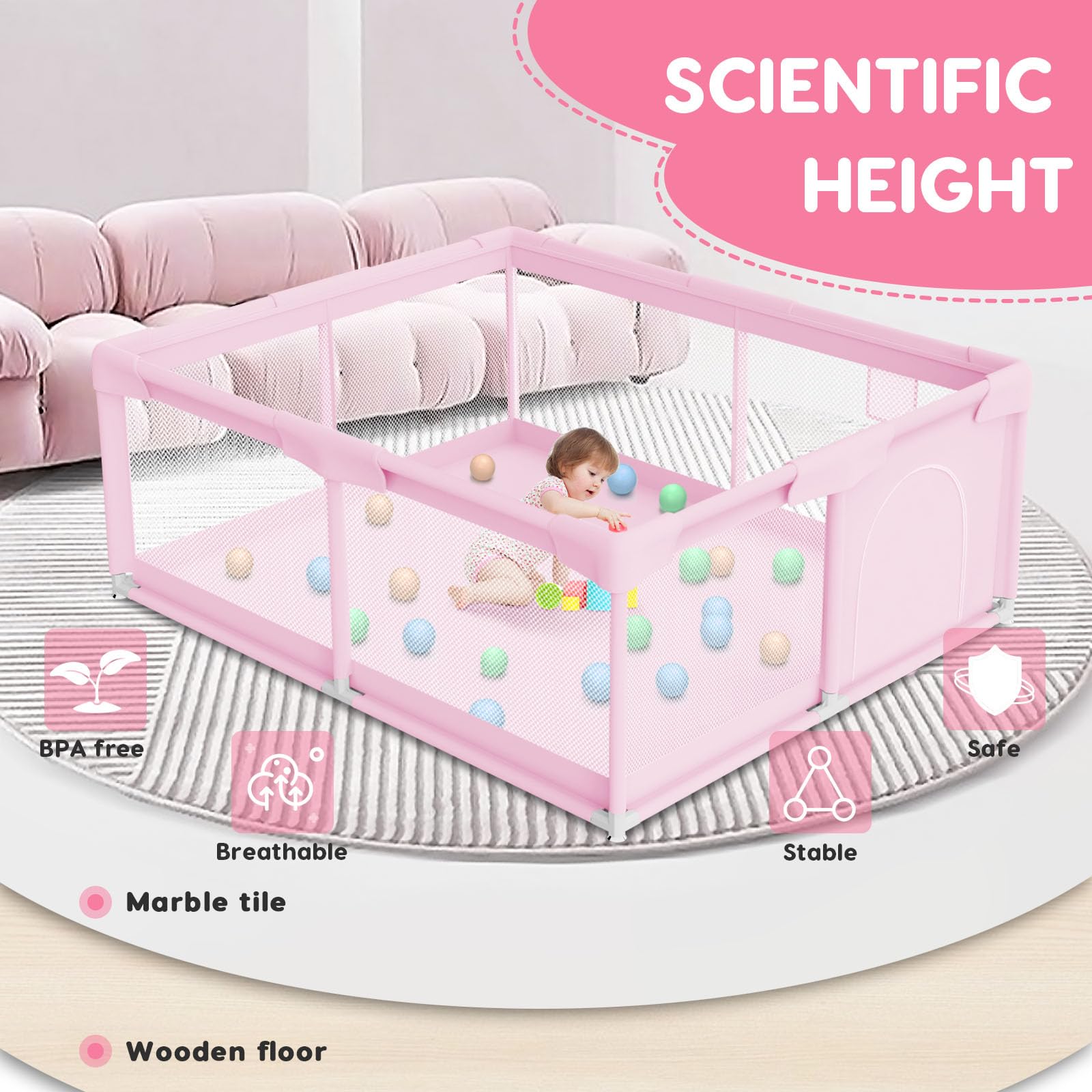Besuhot pink playpen close-up of durable Oxford cloth