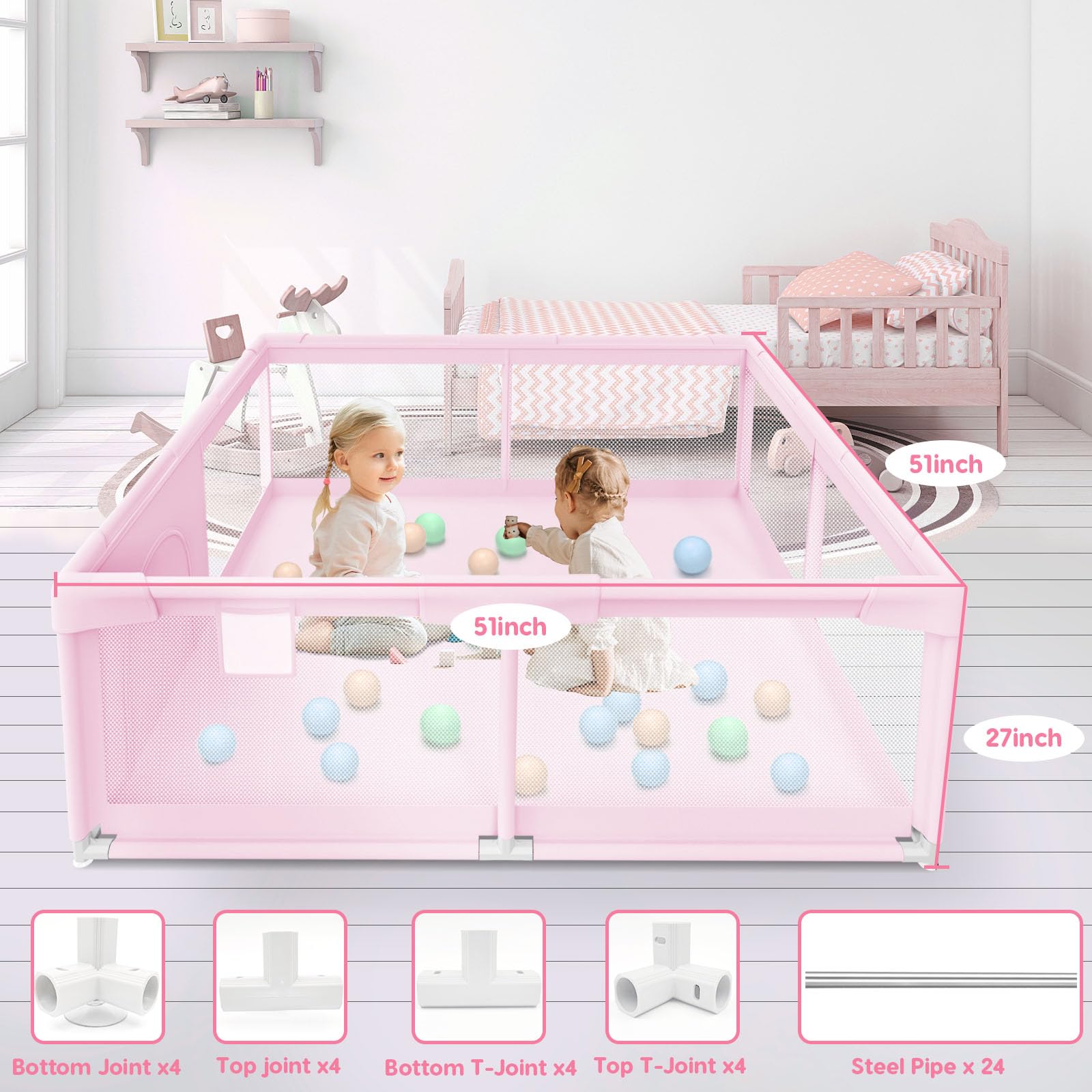Besuhot pink playpen with kids playing inside
